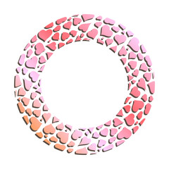 Golden round hearts frame for decorative headers. Pink gold metal valentine ornament isolated on white background. Vector