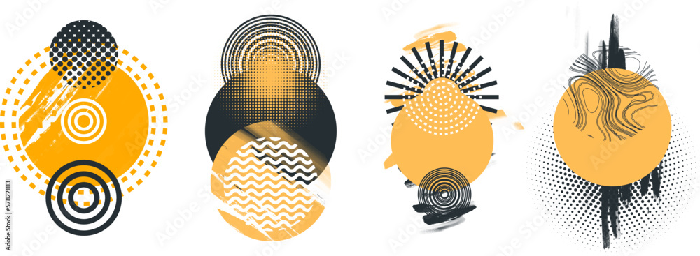 Poster circle collection set of design different circle geometry design. pattern abstract shape yellow circle of different shapes for design creative. circle logo vector illustration.