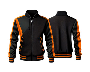 Cool jacket in black and orange color with isolated transparent background, perfect for retouch design. Generative AI