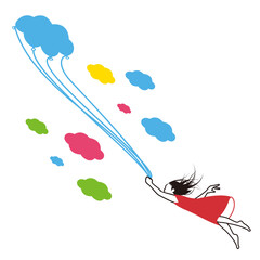 Flying girl with balloons illustration - Vector