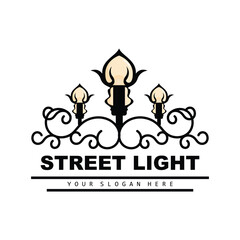 Street Light Logo, Lightning Lantern Vector, Template Icon Retro Classic Vintage Design