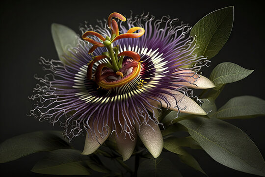 Passion flower close-up. Generative AI.