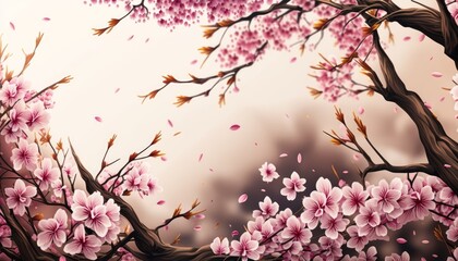 Branch of cherry blossom flowers background. Generative AI