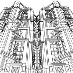 Abstract Art Deco Building Construction Structure Vector. Illustration Isolated On White Background. A Vector Illustration Of Skyscraper.