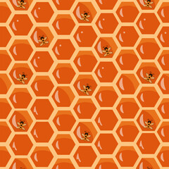 Obraz premium Seamless pattern with honeycombs and bee.