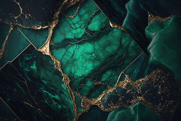 Emerald green and gold marble background. Invitation, card backdrop, banner. Ai generated