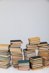 science reading a lot of books on a white background in the library in the knowledge room