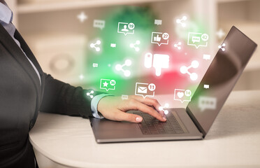 Young person surfing on social media network