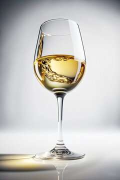 Verre de vin blanc, isolé sur un fon blanc, façon studio photo, publicité, ia générative (1)