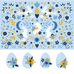 vector blue spring boho easter graphics collection