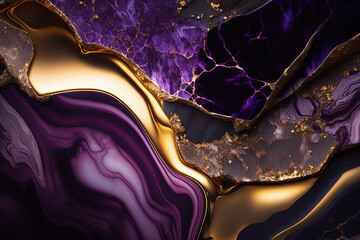 Abstract marble purple and gold background. Invitation backdrop. Ai generated
