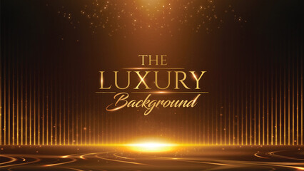 Black and Gold Award Background. Luxury Background. Modern Abstract Template. Straight Upward golden line luxury background. Birthday vector illustration template. LED Motion Visual Content Graphics.