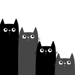 Gray black cat head face set. Kitten diagonal pattern. Different size big small middle. Cats family. Cute cartoon funny character. Pet baby collection. Greeting card. Flat design. White background