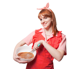 Retro style housewife preparing a homemade sweet