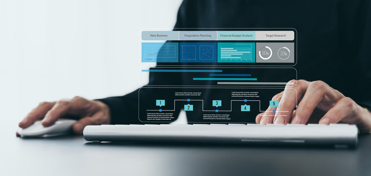 Businessperson working with project management. Analyst planning with data and information, corporate business plan, marketing competitive research , financial and budget analysis in sales