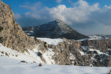 mountains with snow in majorca. snowy landscape