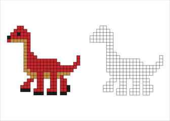 Fototapeta na wymiar Simple pixel coloring book for kids. Education game. Cute Dinosaur. Vector illustration