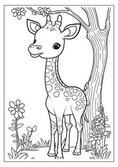 Coloring book page for girl and boys children with cute wild animal vector illustration forest nature zoo theme 