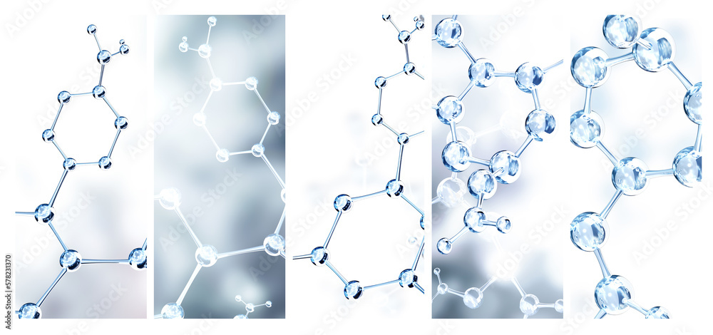 Wall mural set of vertical banners with models of abstract molecular structure. collection of backgrounds with 
