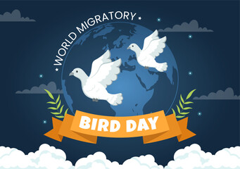 World Migratory Bird Day on May 8 Illustration with Birds Migrations Groups in Flat Cartoon Hand Drawn for Landing Page Templates