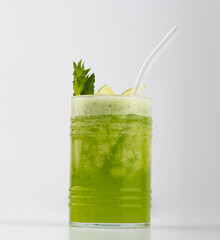 Frozen minted lemonade with lemon isolated on white background 