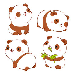 Set of cute fat pandas kawaii style. Collection of lovely baby  panda in different poses. Can be used for t-shirt print, stickers, greeting card design. Vector illustration EPS8 © frenta