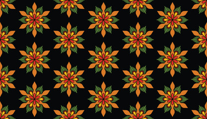 Geometric ethnic pattern seamless flower color oriental.
seamless pattern.Design for fabric,curtain,black background, carpet, shawl,clothing,wrapping, Batik,fabric,handkerchief,Vector illustration.
