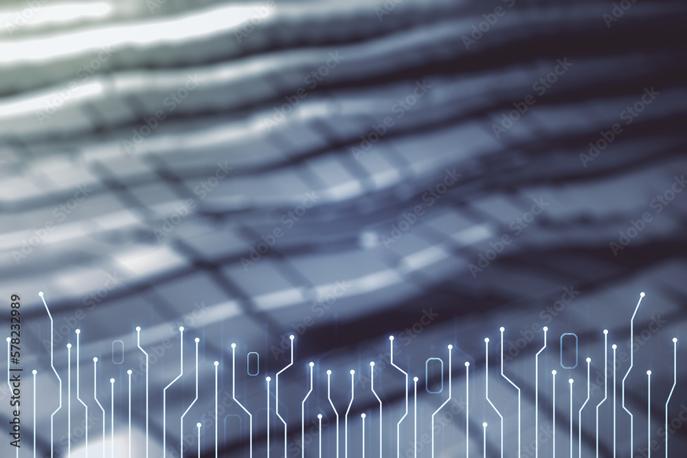 Aufkleber Abstract virtual microscheme illustration on blurry abstract metal background. Big data and database concept. Multiexposure