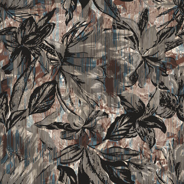 Floral brush repeat strokes seamless pattern background for fashion prints, wrappers, wallpapers, graphics, backgrounds and crafts decorative climbing flowers. tropical plants Sketchy print flowers