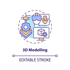 3D modelling concept icon. Virtual property generation. Metaverse technology abstract idea thin line illustration. Isolated outline drawing. Editable stroke. Arial, Myriad Pro-Bold fonts used