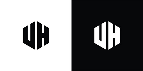 Letter U H Polygon, Hexagonal Minimal Logo Design On Black And White Background