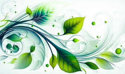 Green abstract floral background. Decorative foliage illustration. Created with Generative AI technology.