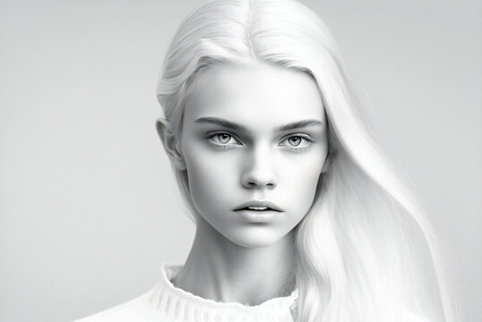 Beautiful girl portrait. Serene bright illustration. Fictional character. Created with Generative AI technology.