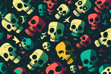 Naklejka premium Pattern of colorful skulls background, AI generated