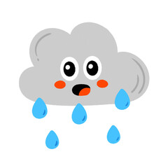 Fototapeta premium Cute cartoon kawaii crying cloud with rain drops icon. 