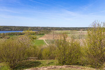 Fototapeta na wymiar Landscape view of a valley with leafing leaves in spring