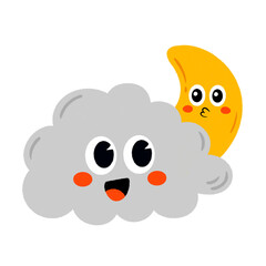 Cartoon moon and cloud icon.