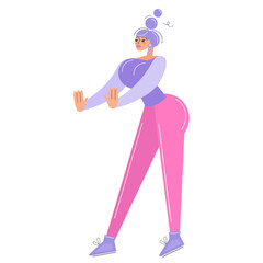 Young woman showing stop gesture sign. A pretty girl demands a stop with her hands. Symbol of prohibition or certainty. Emotion and body language concept illustration in vector cartoon flat style.