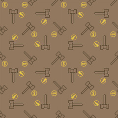 Gavel with Dollar Coin vector Corruption concept seamless pattern