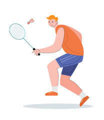Plakat people holding a racket. athlete play badminton vector illustration 