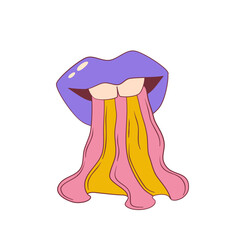 Psychedelic groovy lips isolated. Cute cartoon lips with rainbow groovy retro style. Vector illustration