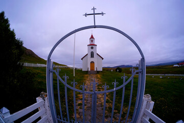 New church near the mountain Helgafell