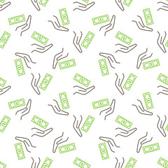 Money and Hand vector Bribery concept line seamless pattern