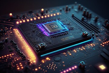 Electronic Circuit Board futuristic technology background. Digital Modern Electronic. Generative AI