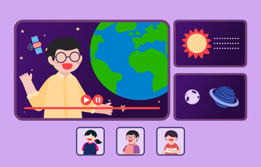 Welcome Back to school with funny school characters flat vector illustration.