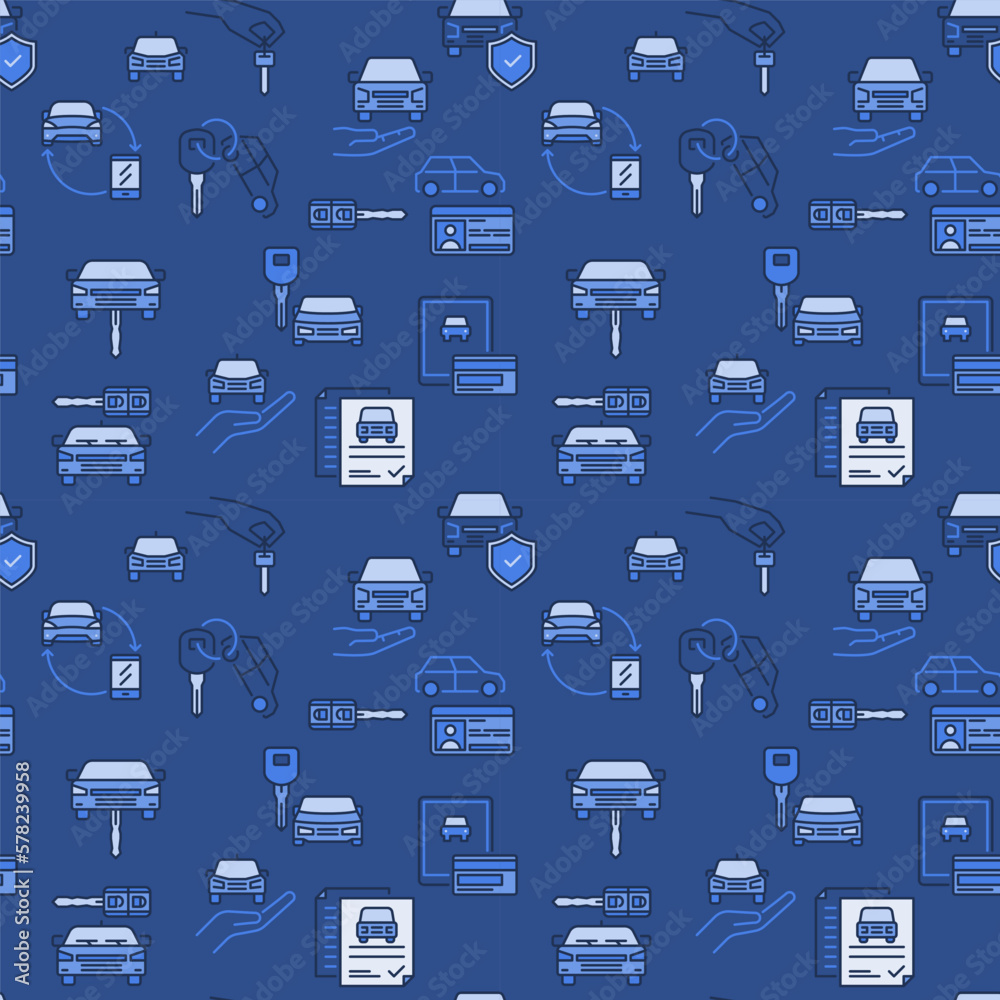 Poster vehicle rental or car hire concept blue modern seamless pattern