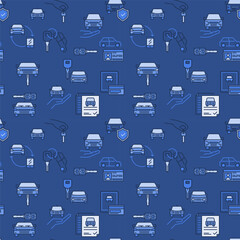 Vehicle Rental or Car Hire concept blue modern seamless pattern