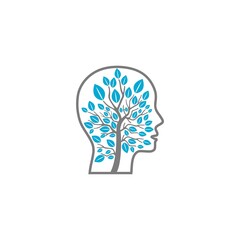 Tree brain logo concept. Human mind, growth icon isolated on white background