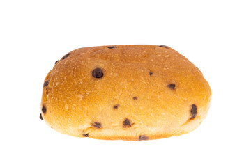 bun with chocolate drops isolated