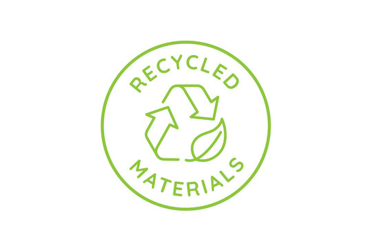 Vector logo design template and emblem in simple line style - recycled materials - badge for sustainable made products and clothes